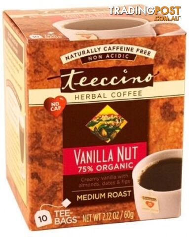 Teeccino Vanilla Nut Roasted Herbal Tea 10 Teabags - Teeccino Caffeine Free -...