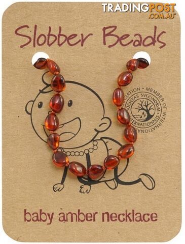 Slobber Beads Baltic Amber Baby Teething Necklace Cognac Oval - Slobber Beads - 080687466061