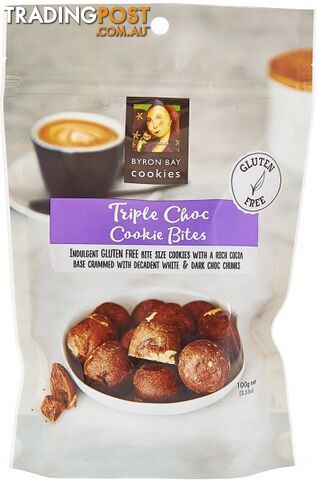 Byron Bay Gluten Free Triple Choc Fudge Cookie Bites in Pouch 100g - Byron Bay Cookies - 9320391070163