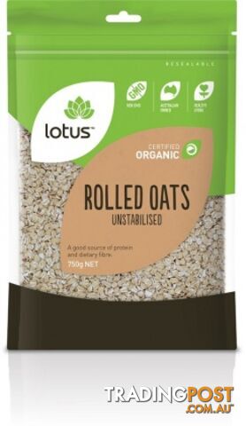 Lotus Organic Rolled Unstabilised Oats 750g - Lotus - 9317127638353