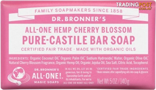 Dr Bronner's Pure Castile Bar Soap Cherry Blossom 140g - Dr Bronner's - 018787791059
