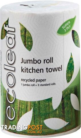 Ecoleaf Recycled Paper Jumbo Kitchen Towel Roll 3Ply - Ecoleaf - 5017601038238