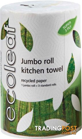 Ecoleaf Recycled Paper Jumbo Kitchen Towel Roll 3Ply - Ecoleaf - 5017601038238