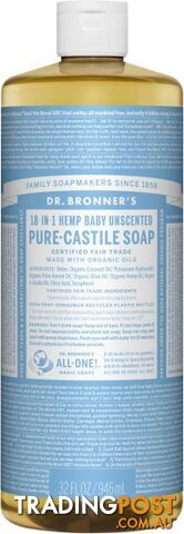 Dr Bronner's Pure Castile Liquid Soap Baby Unscented 946ml - Dr Bronner's - 018787772324