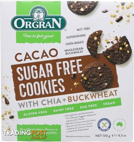 Orgran Cacao Sugar Free Cookies with Chia & Buckwheat 130g - Orgran - 720516024559