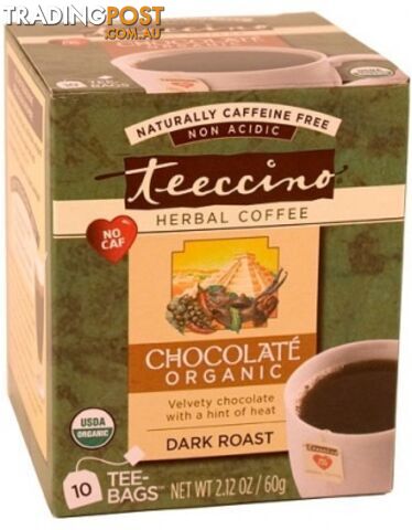 Teeccino Maca Chocolate Roasted Herbal Tea 10 Teabags - Teeccino Caffeine Free -...