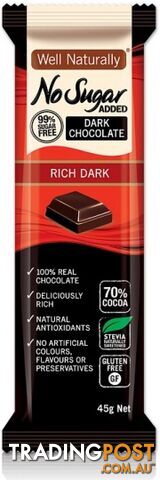 Well Naturally No Sugar Added Dark Chocolate Rich Dark 45gx16Bars - Well Naturally - 9311914601414