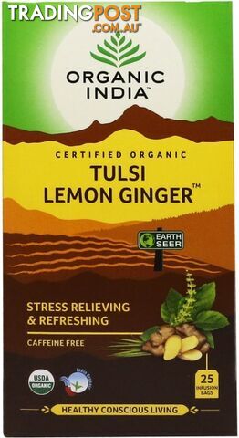 Organic India Tulsi Lemon Ginger Tea 25Teabags - Organic India - 801541500086