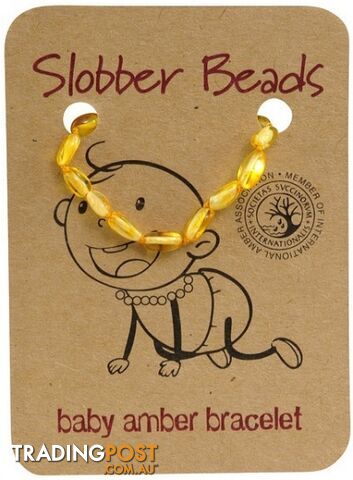 Slobber Beads Baltic Amber Baby Teething Bracelet Lemon Oval - Slobber Beads - 080687452118
