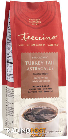 Teeccino Turkey Tail Astragalus Toasted Maple Mushroom Herbal Coffee 284g - Teeccino Caffeine Free - 795239850501