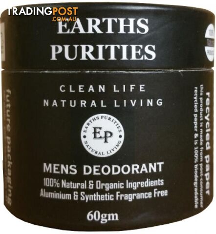 Earths Purities Mens Natural Deodorant Paste with Applicator 60g - Earths Purities - 797776097388