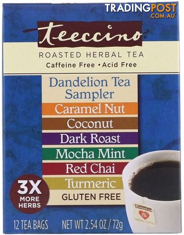 Teeccino Dandelion Herbal Tea Sampler Box 12 Teabags 72g - Teeccino Caffeine...