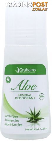 Grahams Aloe Mineral Deodorant Roll On 65ml - Grahams - 9332996000254