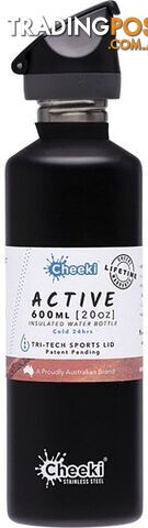 Cheeki Stainless Steel Bottle Insulated Matte Black Sport Lid 600ml - Cheeki - 9342192005052