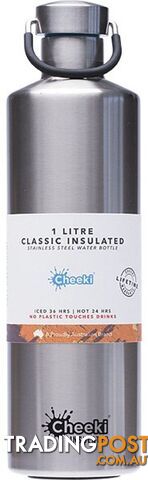 Cheeki Stainless Steel Bottle Insulated Silver 1L - Cheeki - 9342192004673