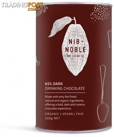 Nib & Noble Organic 65% Cacao Drinking Chocolate Dark  200g - Nib & Noble - 9356215000054