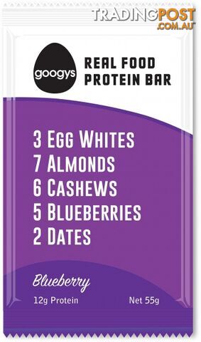 Googys Natural Paleo Protein Bar Blueberry  12x55g - Googys - 9369999077693