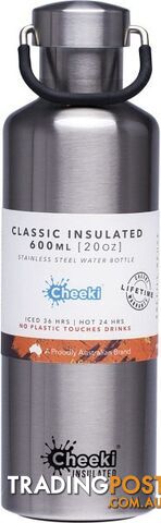 Cheeki Stainless Steel Bottle Insulated Silver 600ml - Cheeki - 9342192004888