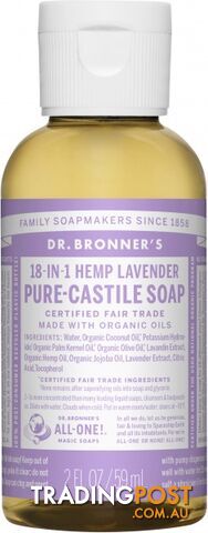 Dr Bronner's Pure Castile Liquid Soap Lavender 59ml - Dr Bronner's - 018787774021