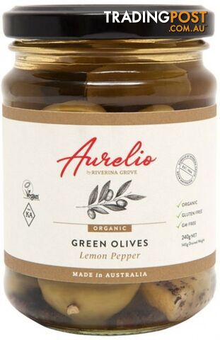 Aurelio Organic Green Olives Lemon Pepper  240g - Aurelio - 9326142012048