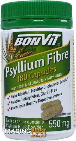 Bonvit Psyllium Fibre 550mg (180 Capsules) - Bonvit - 9316774178007