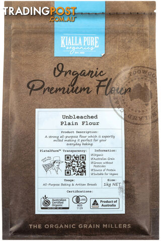 Kialla Organic Plain All Purpose Flour 1Kg - Kialla Pure Organics - 9313958005883