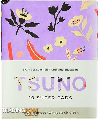 Tsuno Natural Bamboo Super Pads Winged & Ultra Thin Box of 10 - Tsuno - 9369998073740