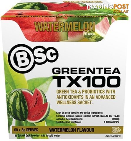 BSc Green Tea TX100 Watermelon 60x3g Serve Pack - Body Science - 9330171021209