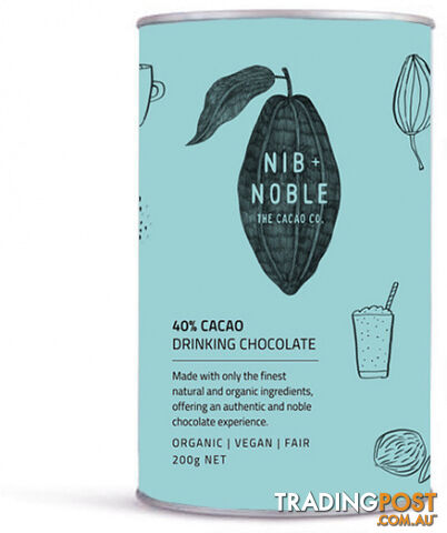 Nib & Noble Organic 40% Cacao Drinking Chocolate 200g - Nib & Noble -...