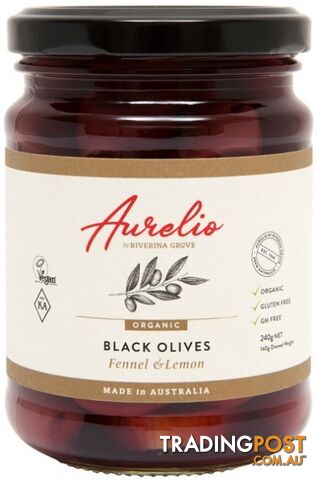 Aurelio Organic Black Olives Fennel & Lemon  240g - Aurelio - 9326142012031