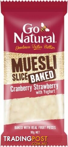 Go Natural Muesli Slice Baked Cranberry Strawberry w/Yoghurt 90g - Go Natural - 9310846070459