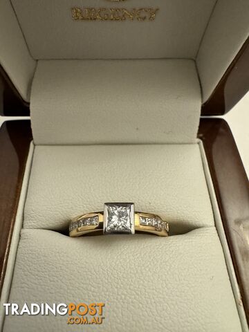1ct diamond square ring with shoulder diamonds gold ring and white gold