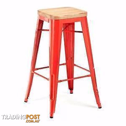Brand New Replica Tolix Metal Stool with wood seat (76cm)-Red