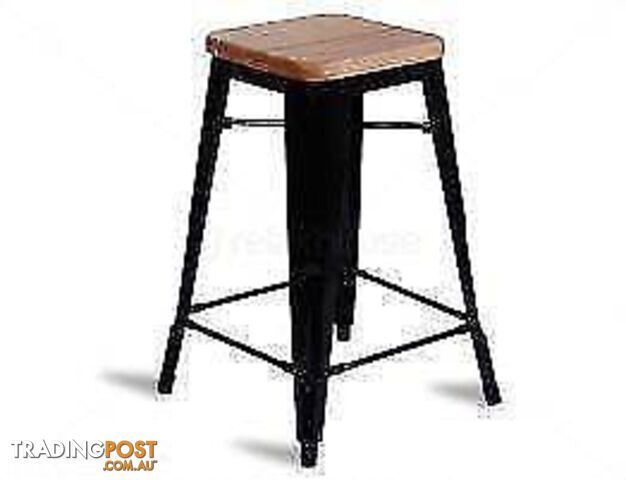 Replica Tolix Metal Stool with wood seat (66cm)-Black