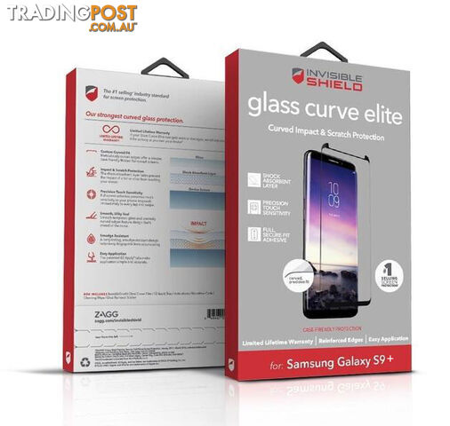 Zagg InvisibleShield Tempered Glass Curve Elite Samsung Galaxy S9 Plus -...