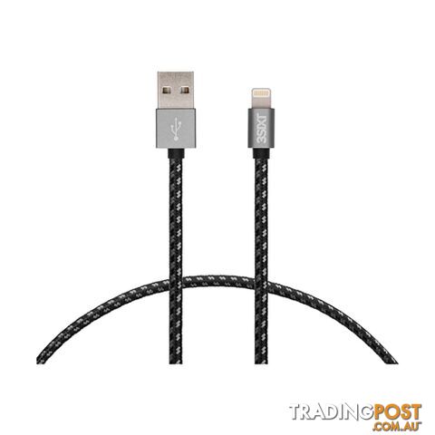 3SIXT 2M Braided Nylon Cable USB Type A to Lightning - Black - 9318018128700/3S-1123 - 3SIXT