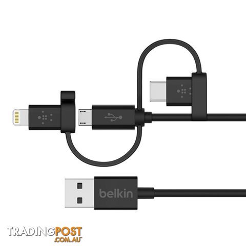 Belkin Universal Cable with Micro-USB & USB-C & Lightning Connectors - 745883758531/F8J050bt04-BLK - Belkin