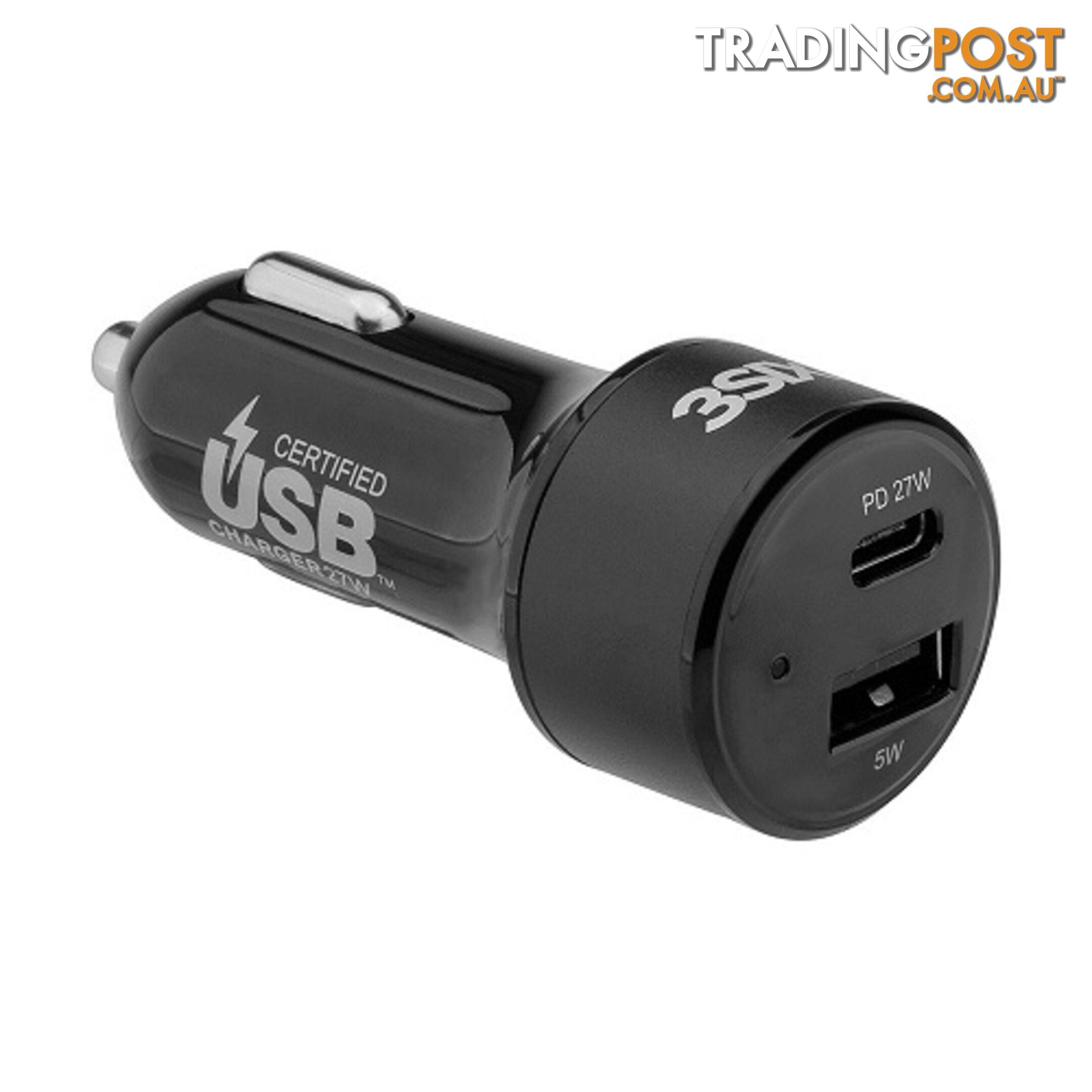 3SIXT USB-C Car Charger with Power Delivery (2.4A/27W) - Black - 9318018127826/3S-1031 - 3SIXT