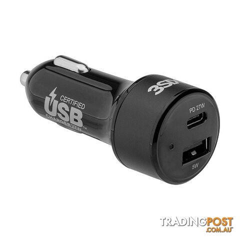 3SIXT USB-C Car Charger with Power Delivery (2.4A/27W) - Black - 9318018127826/3S-1031 - 3SIXT