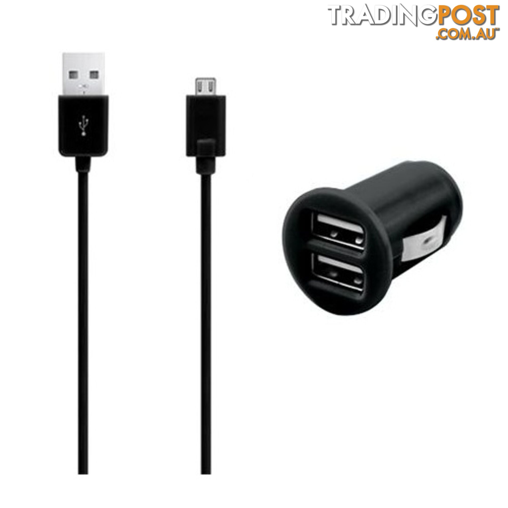 3SIXT Dual USB Car Charger 2.1A - Micro USB - 1.0m - Black - 9318018108818/3S-0094 - 3SIXT