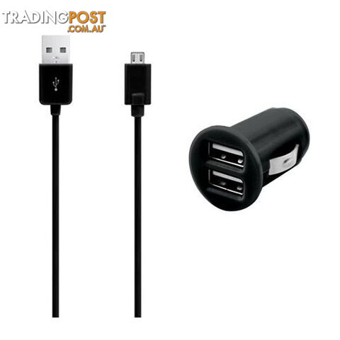 3SIXT Dual USB Car Charger 2.1A - Micro USB - 1.0m - Black - 9318018108818/3S-0094 - 3SIXT