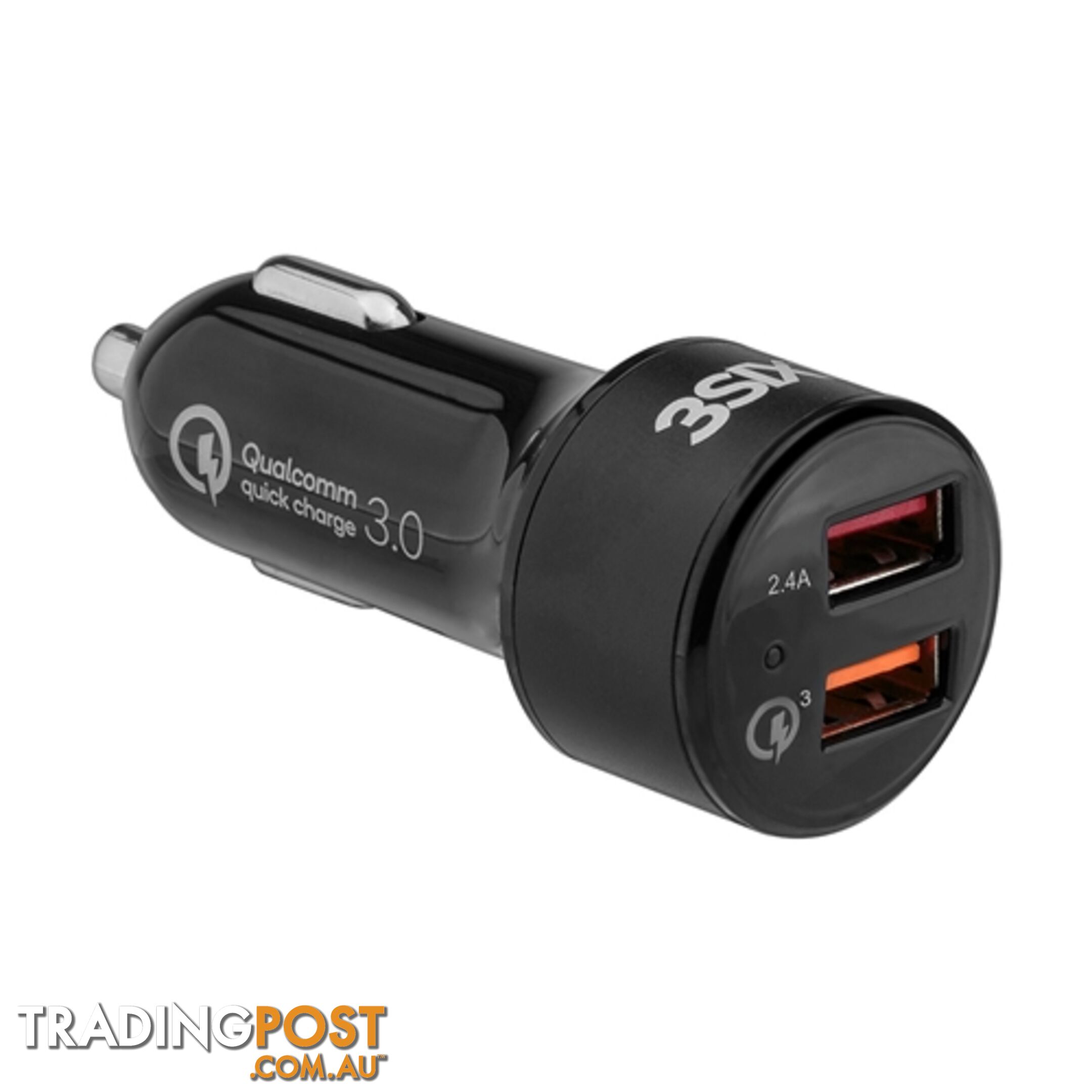 3SIXT Dual USB Car Charger 5.4A  12 / 24V Qualcomm Quick Charge 3.0 - Black - 9318018127789/3S-1027 - 3SIXT