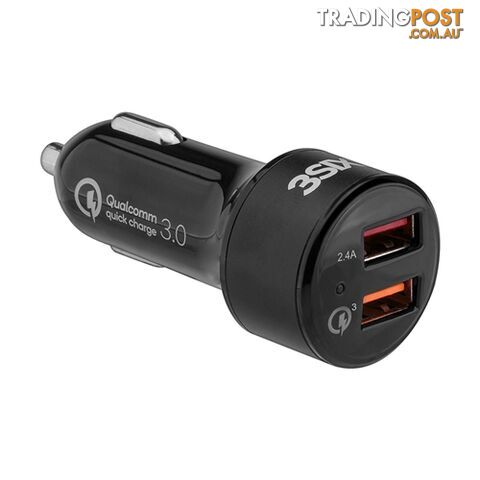 3SIXT Dual USB Car Charger 5.4A  12 / 24V Qualcomm Quick Charge 3.0 - Black - 9318018127789/3S-1027 - 3SIXT