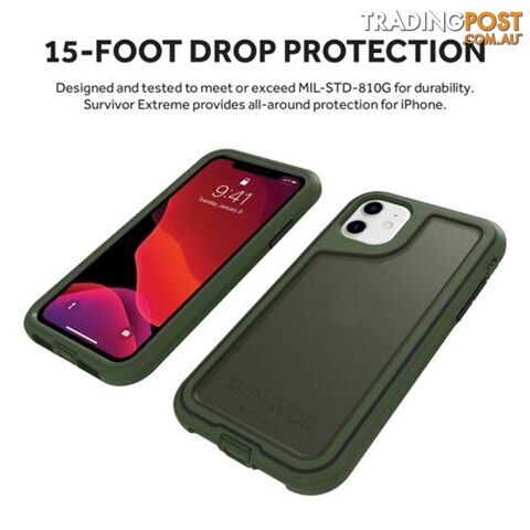Griffin Survivor Extreme Rugged Case for iPhone 11 - Green - 191058106858/GIP-032-GBK - Griffin
