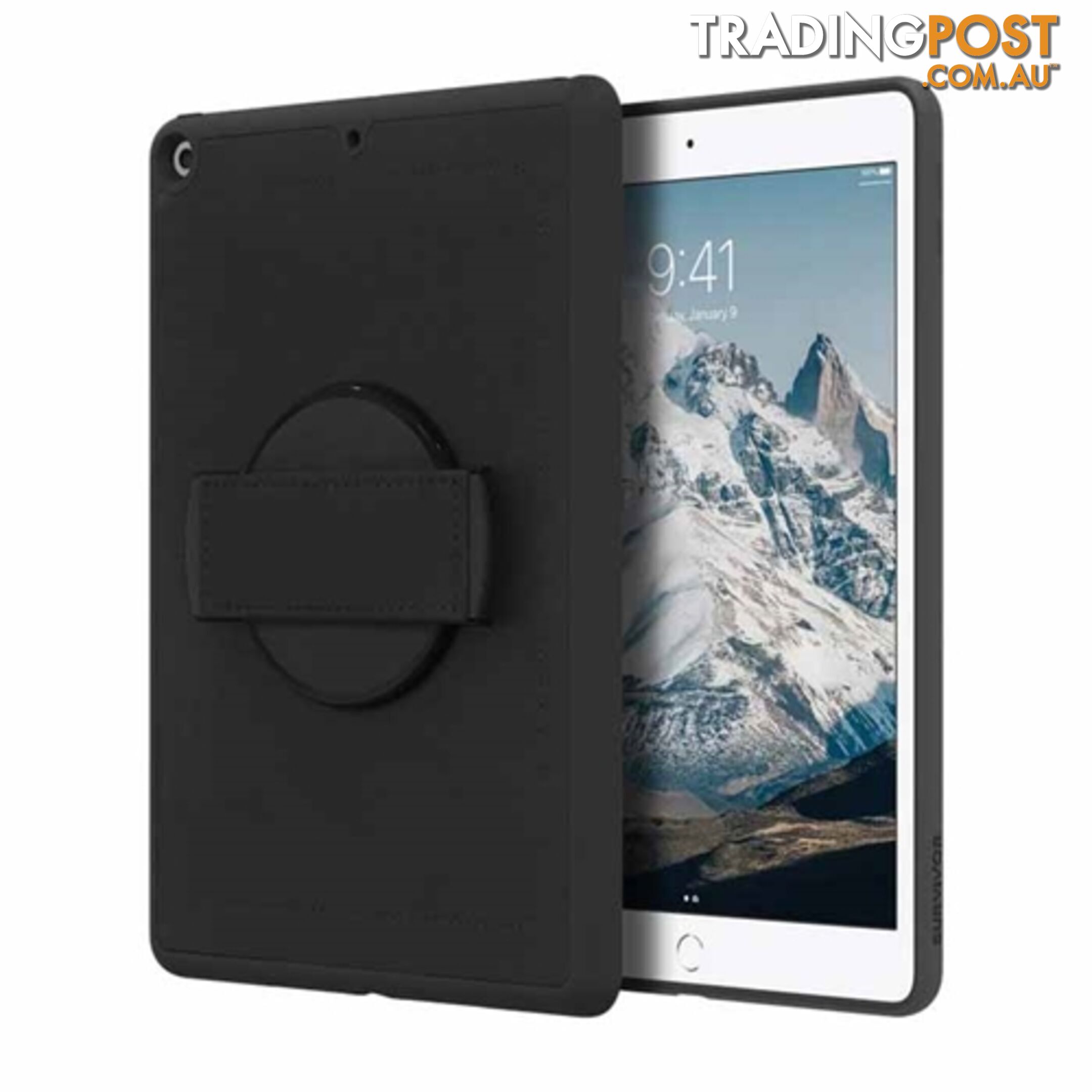 Griffin Survivor AirStrap Hand Strap Case 360 degree for iPad 7th gen 10.2 - Black - 191058105868/GIPD-017-BLK - Griffin