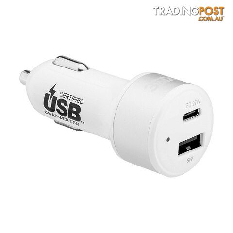 3SIXT USB-C Car Charger with Power Delivery (2.4A/27W) - White - 9318018127833/3S-1032 - 3SIXT
