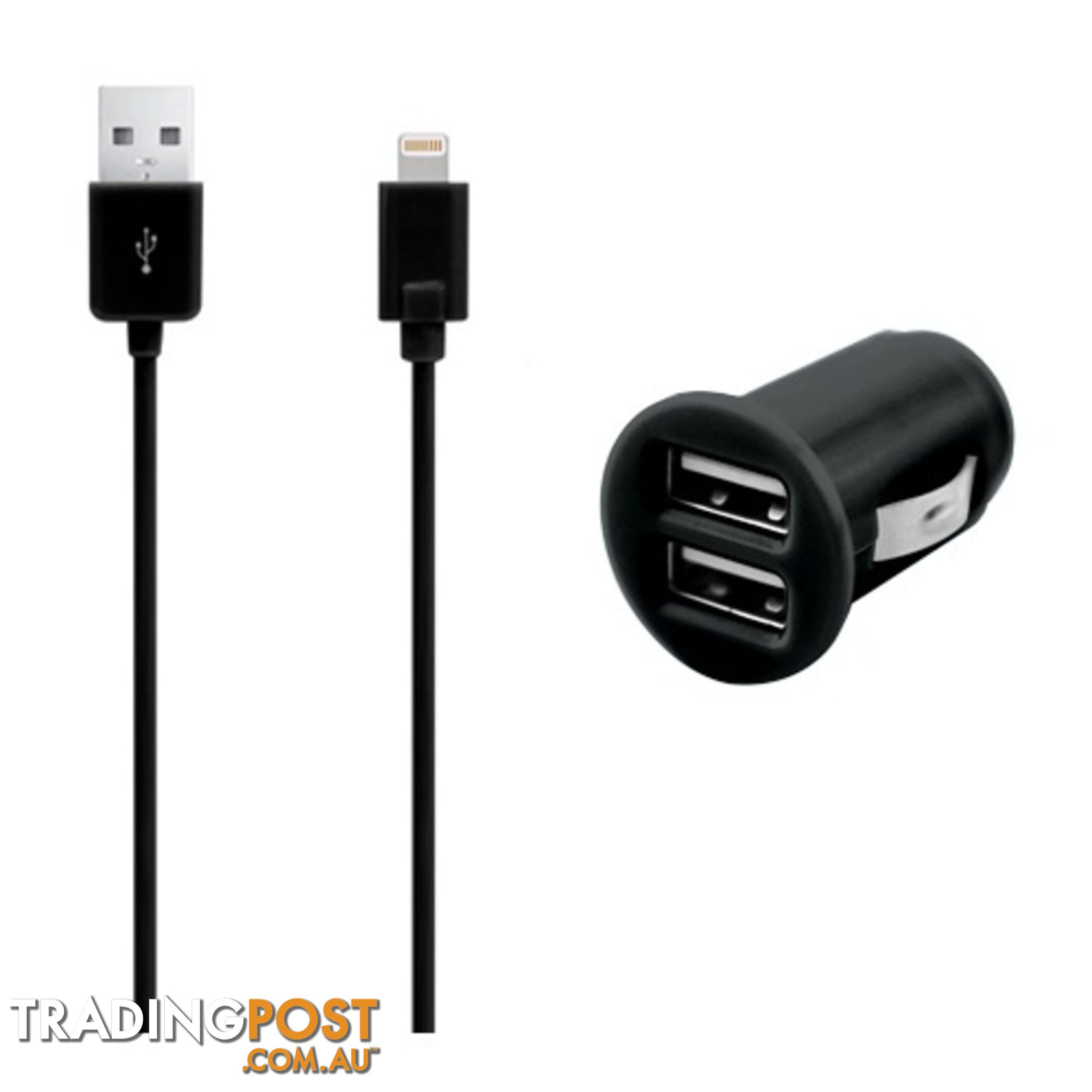 3SIXT Dual USB Bullet Car Charger 3.4A Lightning - Black - 9318018111597/3S-0239 - 3SIXT