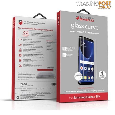 ZAGG Tempered Glass CURVE Screen Samsung Galaxy S8 Plus - Case Friendly - 848467058970/G8ECGC-CL0 - ZAGG