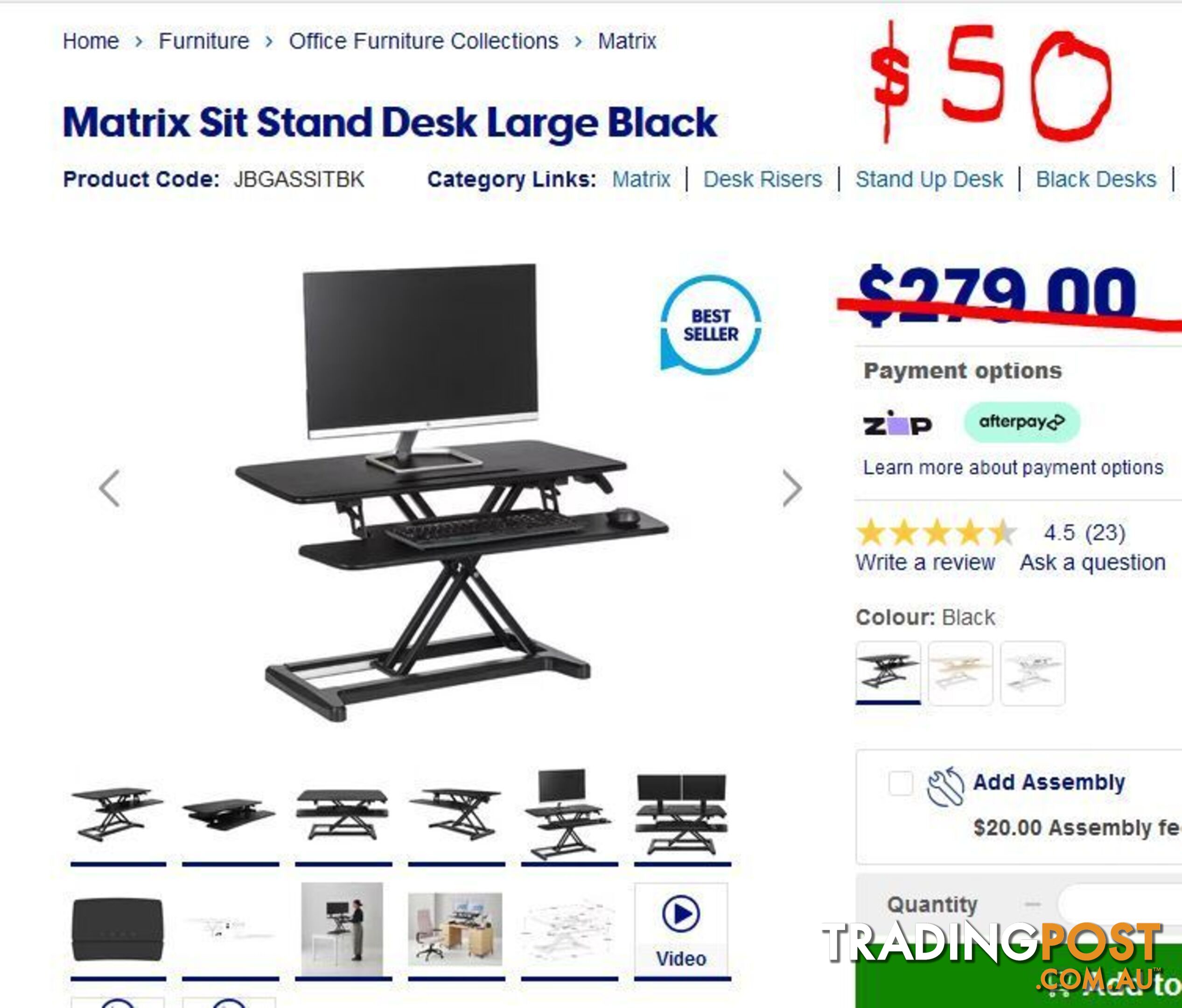 MATRIX  Sit Stand Desk   Large   Black