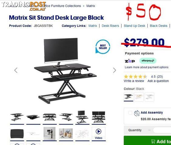 MATRIX  Sit Stand Desk   Large   Black